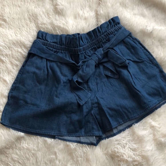 Love Tree Pants - Love Tree Denim Blue High Waist Paperbag Tie Shorts Small Medium Large